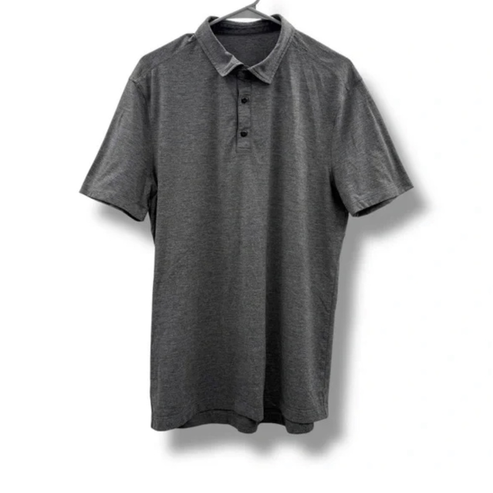 Lululemon Men's Gray Heather Short Sleeve Polo Shirt Sz L Golf Country Club
